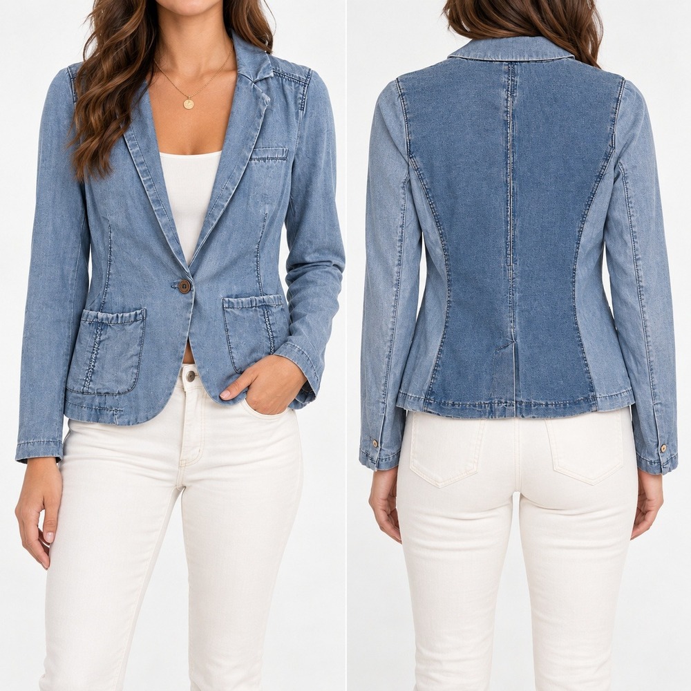 Pilcro and the Letterpress Blazer Womens XS Blue Denim Stretch Anthropologie